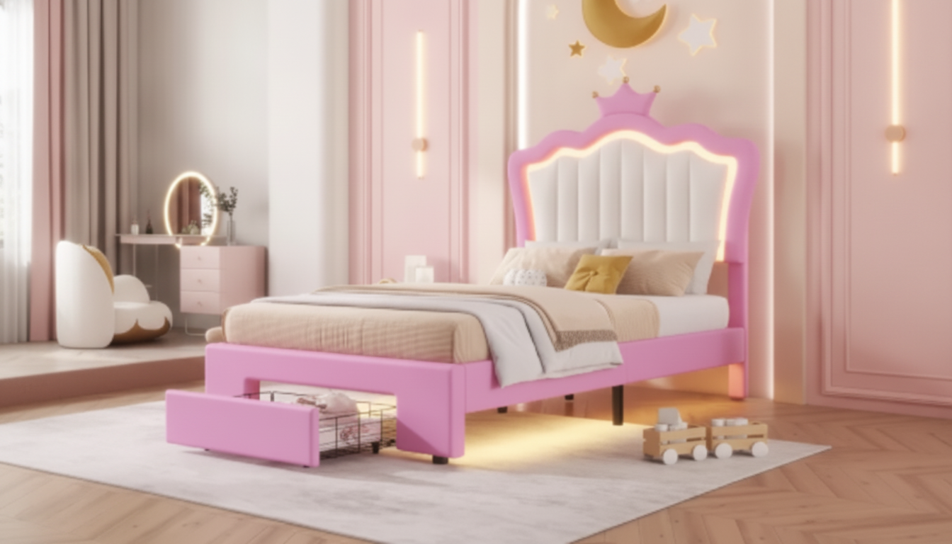 Crown Headboard Twin Bed with LEDs: Small-Room Glow-Up