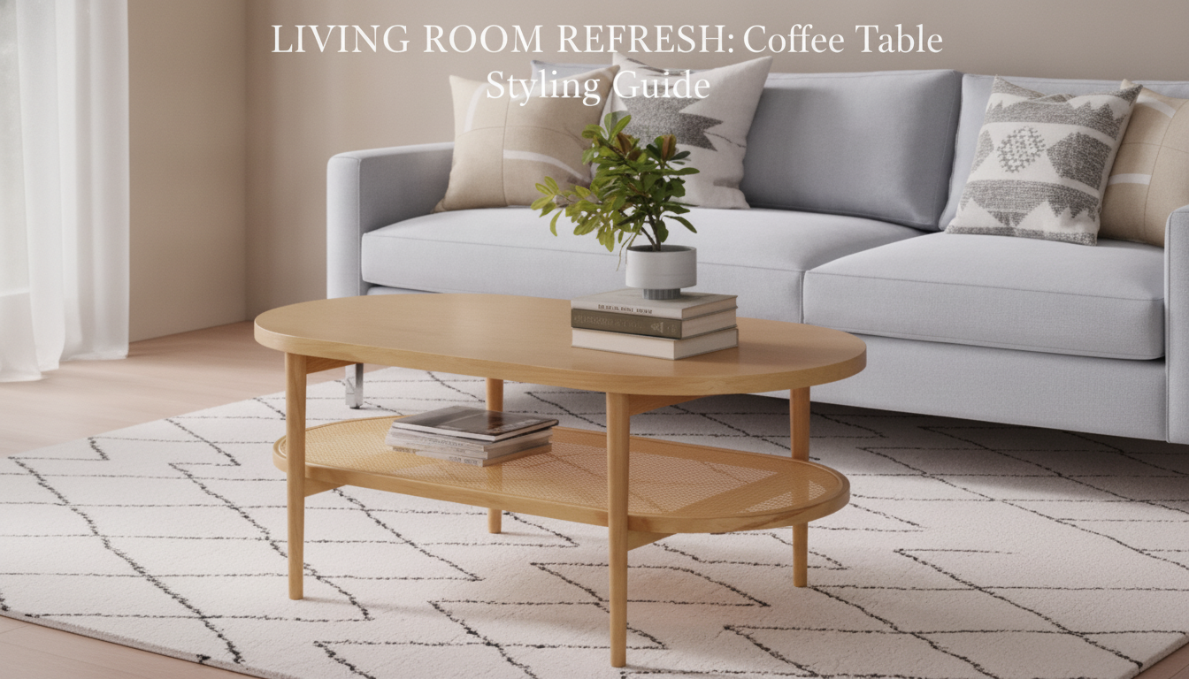 Light Wood Coffee Table with Seagrass Shelf: Styling + Size