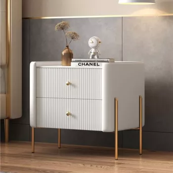 Leather & Solid Wood Nightstand With Hidden Storage
